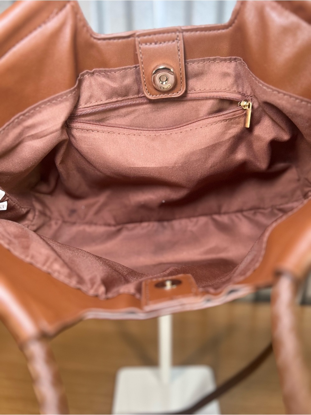 Brown Woven Satchel Bag Convertible Crossbody Braided Handle Cognac Purse - Picture 3 of 4
